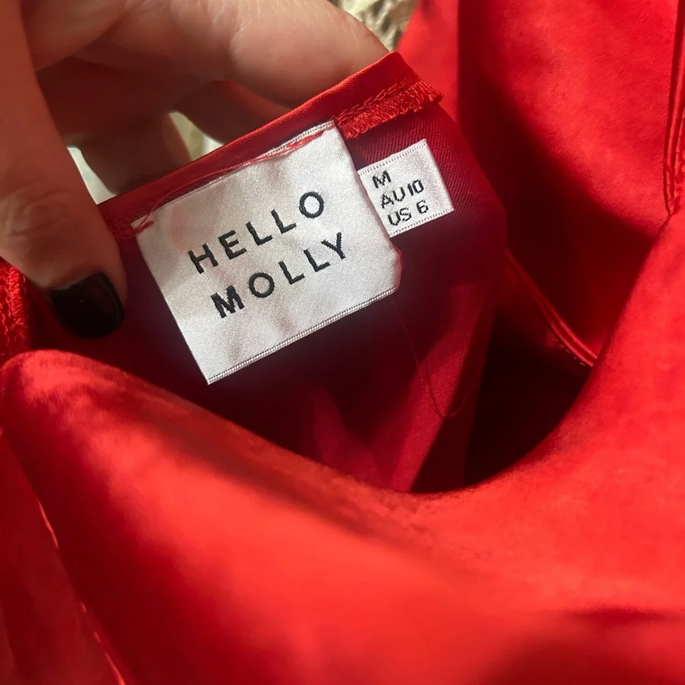 2/$28 Hello Molly Red Satin Twist Cutout Back Mini Party Dress Size Medium EUC - Picture 3 of 6